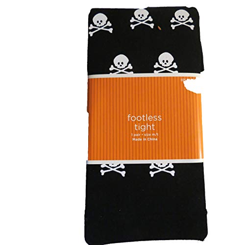 Halloween Black Skull & cross bones footless tight girls Size M/T 130-170 lbs 5.4-5.11