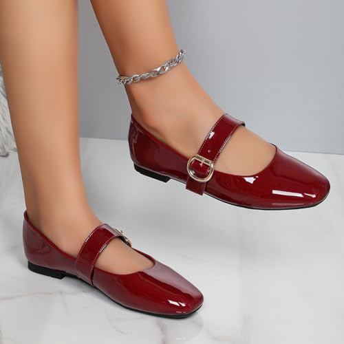 Women's Square Toe Mary Jane Flats Comfortable Leather Ballet Flats with Buckle Strap Dressy Low Wedge Mary Janes for Women Casual Dating Party Work Shoes4