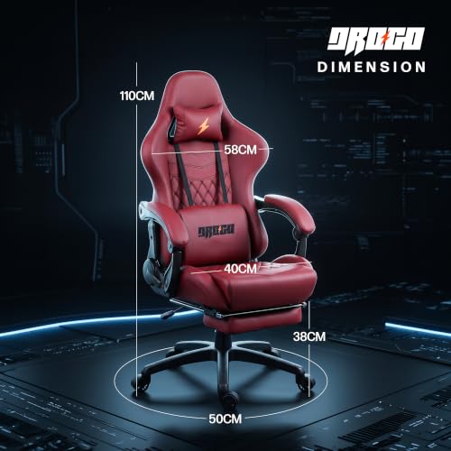 Image of BAYBEE Drogo Emperor Multi-Purpose Ergonomic Gaming Chair with 7 Way Adjustable Seat, Head & USB Massager, PU Leather Lumbar Pillow Home & Office Chair with Full Reclining Back Footrest (Red)