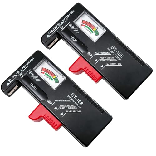 2PCS Testeur de Piles Universel, Testeur de Piles pour AAA, AA, C, D, 9V et Piles à Bouton, Contrôleur de Tension de Batterie, Indicateur de Charge