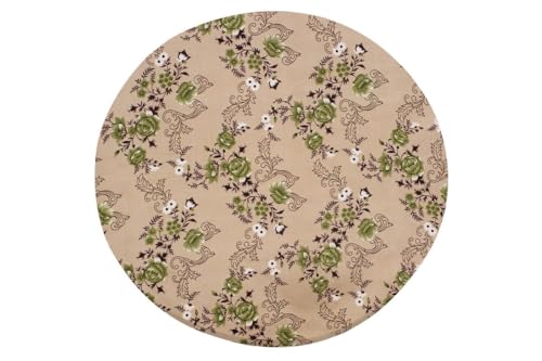 Image of The Furnishing Tree Round Elastic Fitted Center Tpoy Table Cover WxL 24x24 Inches Floral Pattern Beige