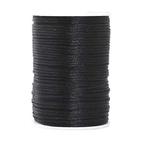 Mandala Crafts Nylon Satin Cord 2mm Rattail Cord Black String - 100 Yds Nylon Chinese Knotting Cord Rat Tail Silk Cord for Bracelet Necklace Jewelry Making Macrame Trim Cover