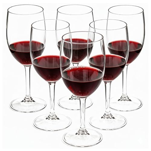Taylor & Brown Reusable 6 Pack Clear Plastic Wine Glasses with Stem - 280ml Red and White Wine Transparent Unbreakable Glasses Drinking Drinks Cups Durable