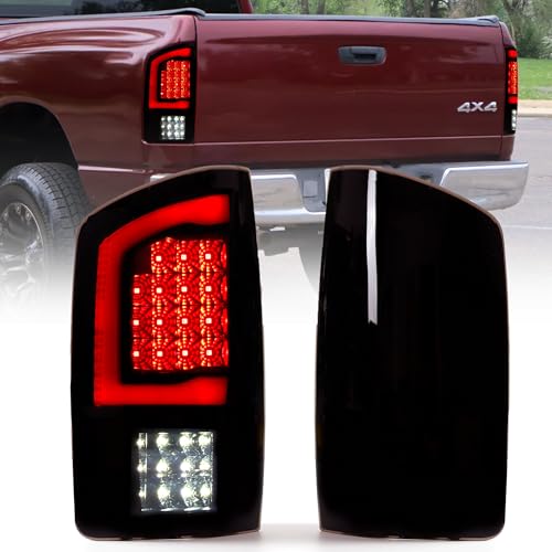 DRFG LED Tail Lights Compatible for 2002-2006 Dodge Ram 1500 2003-2006 Dodge Ram 2500 3500 Smoked Brake Rear Lamps Turck Tail Lamp Assembly