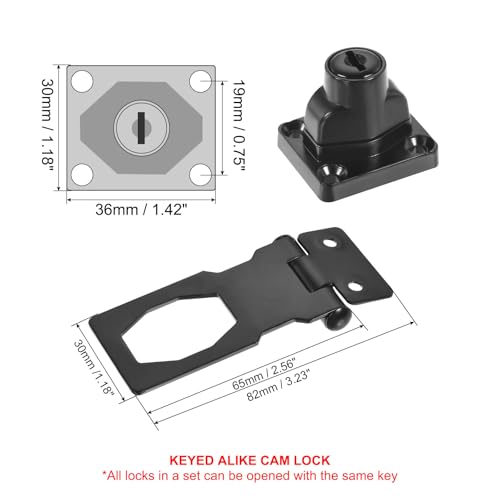Image of PATIKIL Keyed Hasp Locks, 2 Pack 2.5 Inch Twist Knob Locking Hasp Zinc Alloy Safety Hasp Latches with Keys Keyed Alike for Cabinet Small Door, Black