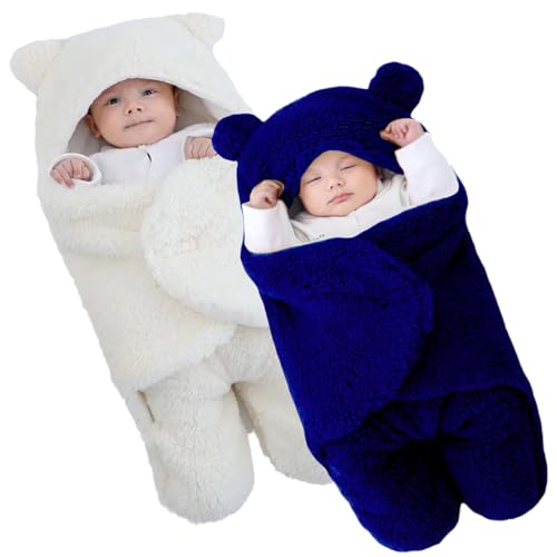 Image of BRANDONN Baby Blankets New Born Combo Pack of Wearable Swaddle Wrapper Security Blanket for Kids for 0-6 Month Babies (White, Navy, 70 cm x 70 cm)