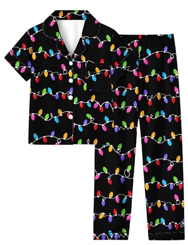 TUONROAD Girl's Christmas Pajamas Set & Casual Lapel 2pcs Button Sleepwear Size 7-14