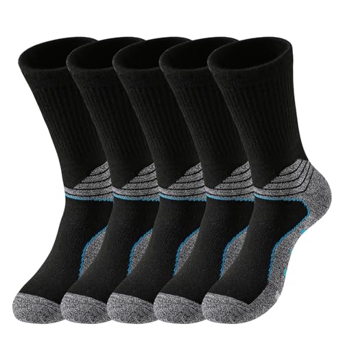 5 Pairs Men's Compression Athletic Socks Arch Support Cshioned Outdoor Work Sports Crew Socks for Men