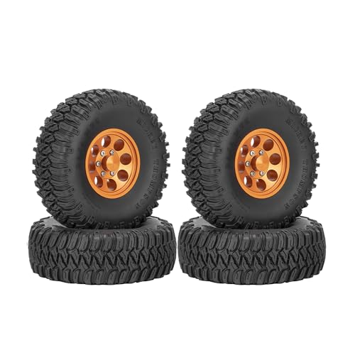 WONFAST 4PCS 1.55 inch Aluminum Alloy Metal Beadlock Wheel Rim Tires and 95mm Rubber Tyre Set for 1/10 RC Crawler Car Parts for Axial 90069 TF2 D90 Tamiya CC01 LC70 LC80 JIMNY (Orange)