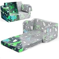 Maxmass 2 in 1 Flip Out Toddler Couch, Glow in the Dark Kids Sofa Chair with Soft Blanket, Fold Out Children Sofa Bed Convertible Armchair Lounger Bed for Boys Girls