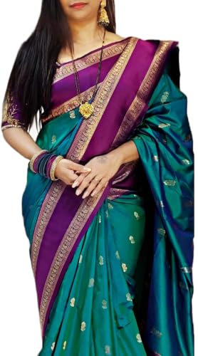 SWORNOF Women's Banarasi silk Saree With Unstitched Blouse Piece