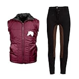 MS-Trachten Reitset Kinder Reitweste Mia Maroon gesteppt mit Reithose schwarz braun (134/140)