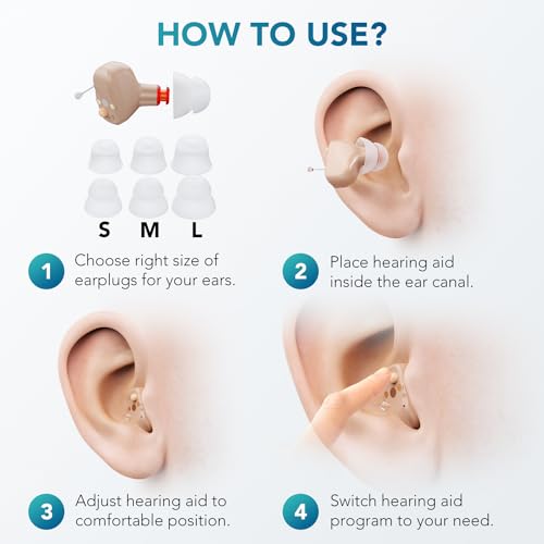 OTC Hearing Aids Rechargeable for Seniors, Hearing Aid Amplifiers Devices with Noise Cancelling, Howling Suppression for Seniors and Adults mild to moderate hearing loss, Auto On/Off, Pair