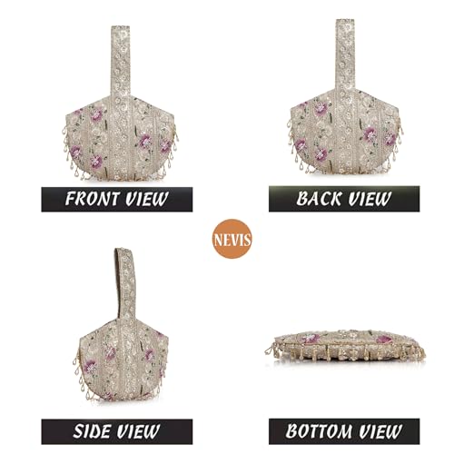 Image of Nevis Stylish Embroidery Unique Design Traditional Wedding Party Handheld Potli Bag for Women (Gold)