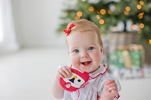 Image of Little Holly Penguin Teether, Holiday Baby Teether Toy, BPA Free Silicone Teething Toy, Babys First Christmas, Soothing Gums Infant Toy