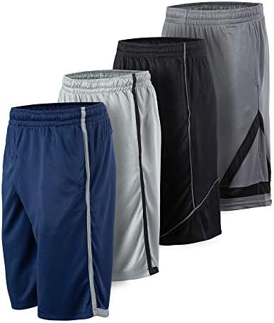 Essential Elements 4 Pack: Men’s Active Performance Athletic Basketball Workout Gym Knit Shorts with Pockets