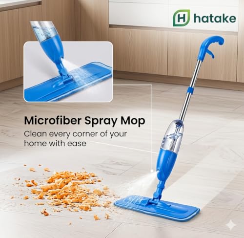 Image of Spray Mop for Floor Cleaning with Refillable Water Tank, Washable Microfiber Pad & Stainless Steel Handle | Flat Wet Mop for Tile, Marble, Wooden & Laminate Floors | Blue