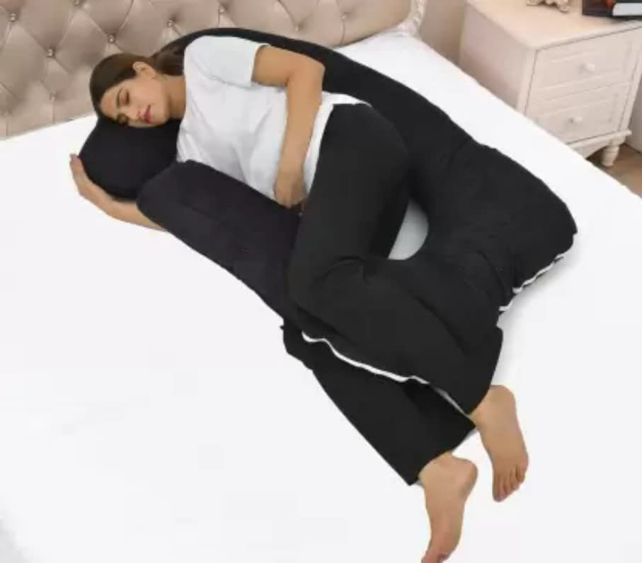 Shakumbhari Enterprises Microfiber Maternity Pillow/Pregnancy Pillow/Full Body Support J Shaped Pillow for Pregnant Women Sleeping with a Velvet Zippered Cover (Black)