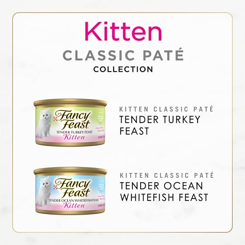 Image of Purina Fancy Feast Kitten Tender Ocean Whitefish Feast and Tender Turkey Feast Wet Kitten Food Variety Pack - (2 Packs of 12) 3 oz. Cans