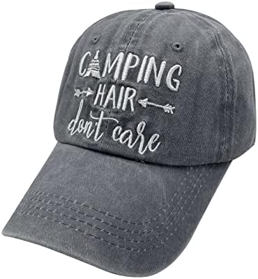 Waldeal Women's Embroidered Camping Hair Don't Care Adjustable Baseball Cap Hat Grey