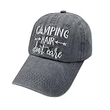 Waldeal Women's Embroidered Camping Hair Don't Care Adjustable Baseball Cap Hat Grey