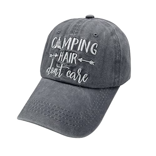 Waldeal Women's Embroidered Camping Hair Don't Care Adjustable Baseball Cap Hat Grey #TOP1