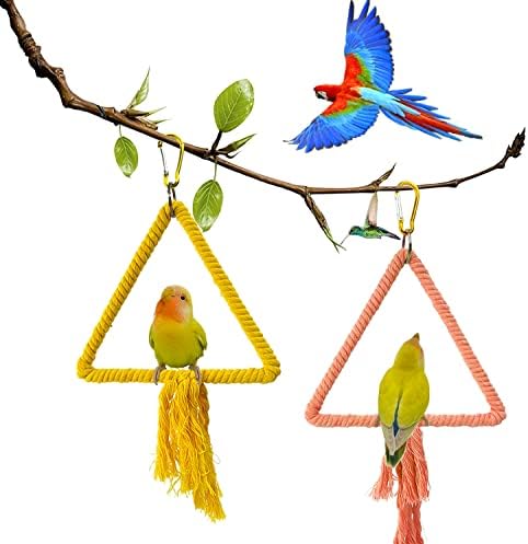 2 PCS Kuivoo Bird Cotton Rope Swing, Bird Parrot Perches for Cage,Cage Hanging Bite Resistance Toys,Bird Stand Soft Ring Bed for Budgie,Cockatiel,Canary,Love-bird,Conures,Small Parakeet