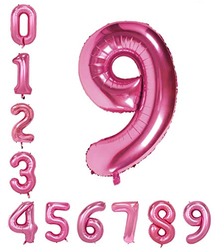 Image of AMFIN 15 Inch 9 Number Foil Balloons for 9th Birthday Baby Girl Party Decorations Balloon, Wedding Anniversary Decoration Items - Pink