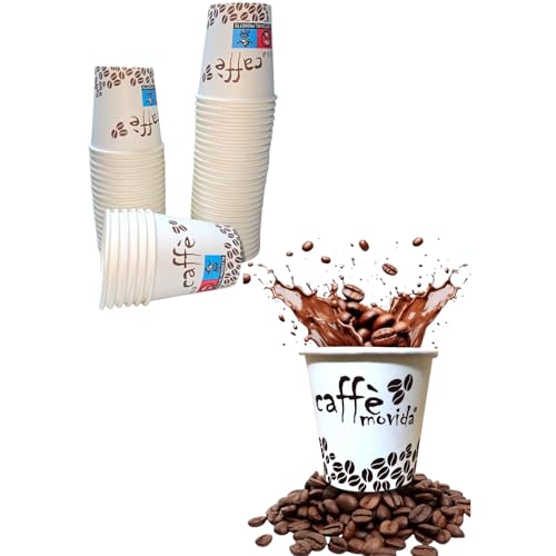 100 Bicchieri Caffe Carta Biodegradabili Compostabili, Bicchierini Caffè e Bevande Monouso (Disponbili da 75, 85, 200, 300 ml) Sicuri per Uso Alimentare e Made in Italy per Eventi (Capacità 75ml)