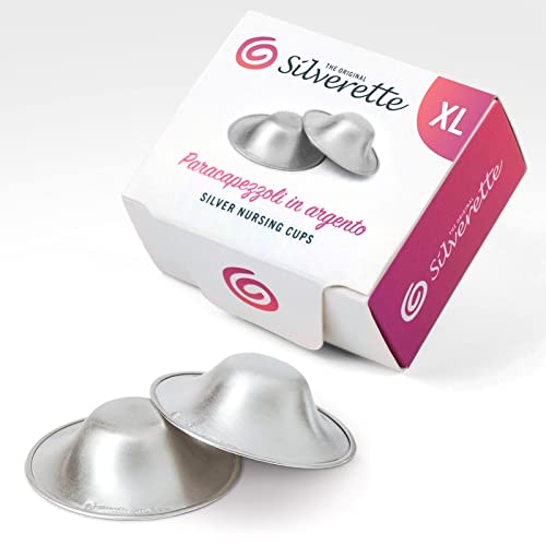 Image of SILVERETTE® The Original Silver Nursing Cups, Nipple Covers for Breastfeeding Essentials, Pure 925 Silver Nipple Shields for Breastfeeding Newborn, Lightweight Nursing Cups, XL Size