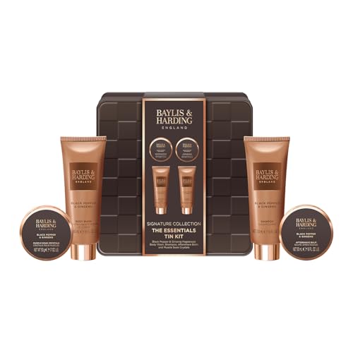 Baylis & Harding Black Pepper & Ginseng Mens The Essentials Tin Kit Gift Set (Pack of 1) - Vegan Friendly