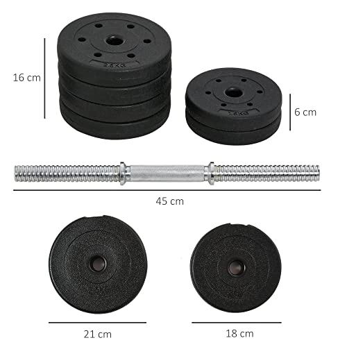 HOMCOM Conjunto de Mancuernas Ajustables de 30kg Juego de Pesas con Discos de 2,5/1,5 kg y Barras de Conexión de 2 kg Kit de Entrenamiento para Gimnasio en Casa - imagen 7