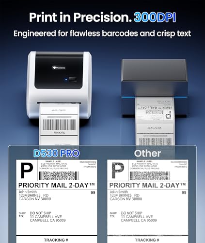 Image of Phomemo D530 Pro 4x6 Shipping Label Printer 300 DPI with 500 Labels, Bluetooth for Mobile, Ethernet USB & Bluetooth for Computer, Thermal Printer with Built-in Paper Bin, for Small Business USPS UPS