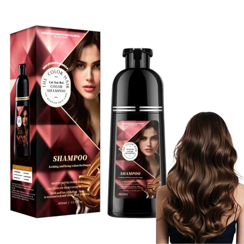 Champú Tinte Café Natural 400ml, Marrón castaño, Natural Hair Dye Shampoo 3 en 1, Champú de Color Para el Cabello Instantáneo,Cubre Canas, Cobertura De Canas En Minutos para Hombres y Mujeres