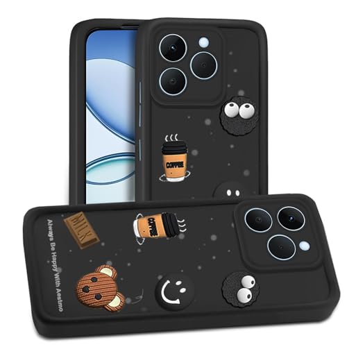 Image of AESTMO Back Case Cover for Realme 15T 5G Cover | Cute Fun Cartoon 3D Ball | Coffee Silicone Case | Full Body Protection | Camera Protection Back Cover for Realme 15T 5G (Black)