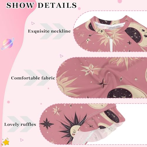 ALAZA Toddler Swimsuit Girl Bathing Suit Swimwear Rash Guard Cute Moon Sun Long Sleeve 3T4
