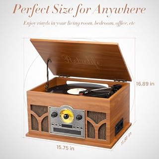 10-in-1 Record Player with Built-in Speakers Wireless Playback, CD & Cassette Player, USB Player, AM/FM Radio, 3 Speeds Turntable Vinyl Record Player Mahogany - Les Beatles, Paul McCartney, John Lennon, RIngo Starr, George Harrison 10-in-1 Record Player with Built-in Speakers Wireless Playback, CD & Cassette Player, USB Player, AM/FM Radio, 3 Speeds Turntable Vinyl Record Player Mahogany – Image 7