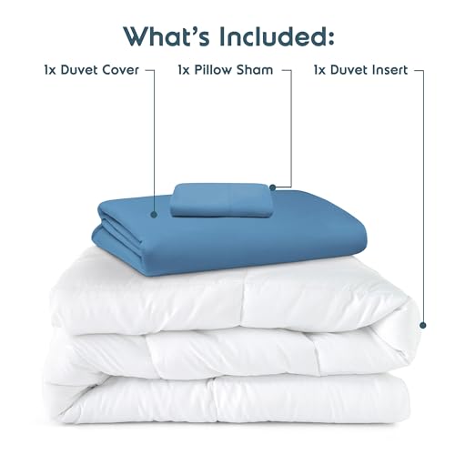 Nestl Twin Duvet Cover Set with Comforter Insert - Blue Heaven 3 Piece 68x90 Duvet Cover & 1 Pillow Sham with White Quilted Down Alternative Comforter, Ultra Soft, All Season