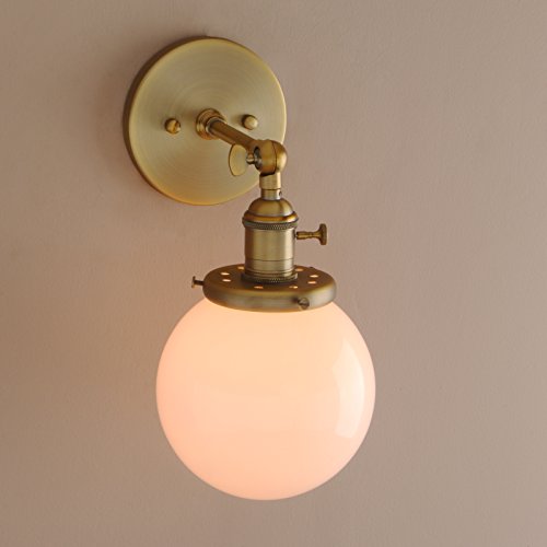 Pathson Industrial Wall Sconce With White Globe, Brass Bathroom Vanity Light With On Off Switch, Vintage Wall Light Fixtures For Living Room Loft Hallway #TOP6