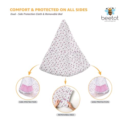 Image of Premium Swing Cradle Set | Hanging Swing Cradle, Removable 5-Layer Padded Bed & Mosquito Net | Up to 15 kg | Floral Pink
