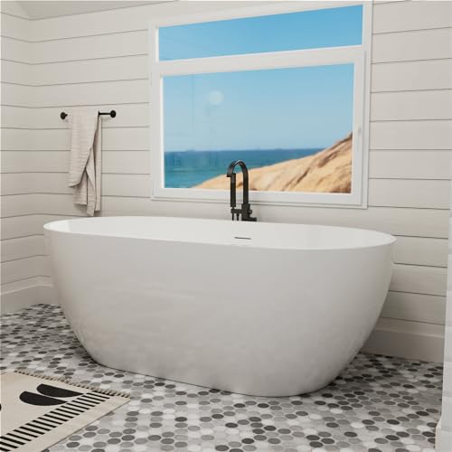 Image of 70 inch Acrylic Freestanding Bathtub, Double Ended Free Standing Tub, Soaking Tub with Integrated Slotted Overflow, Toe-Tap Chrome Drain, cUPC Certified, Glossy White
