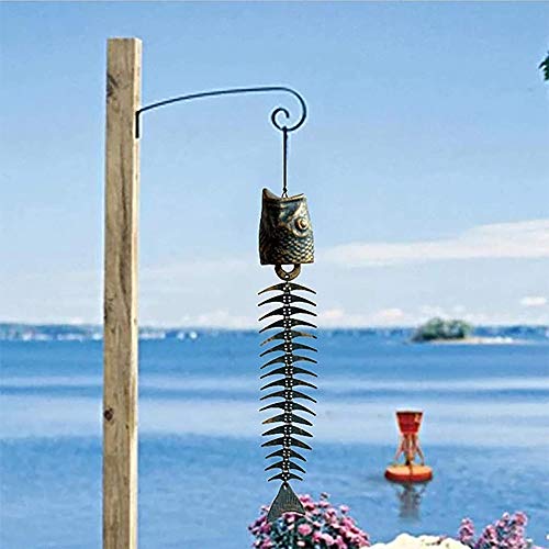Wanlian Fish Skeleton Wind Chime,Fishbone Wind Chime,Wind Chimes Vintage Fishbone Pattern Door Hanging Bells Outdoor Yard (Open Mouth) #TOP2