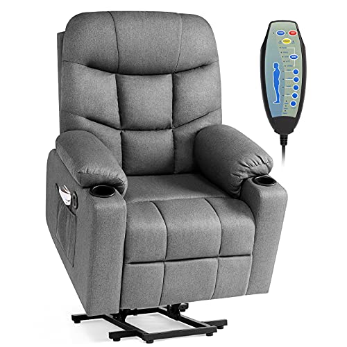 Oneinmil Electric Power Lift Recliner Chair, Linen Recliners For Elderly, Home Sofa Chairs With Heat & Massage, Remote Control, 3 Positions, 2 Side Pockets And Usb Ports #TOP1