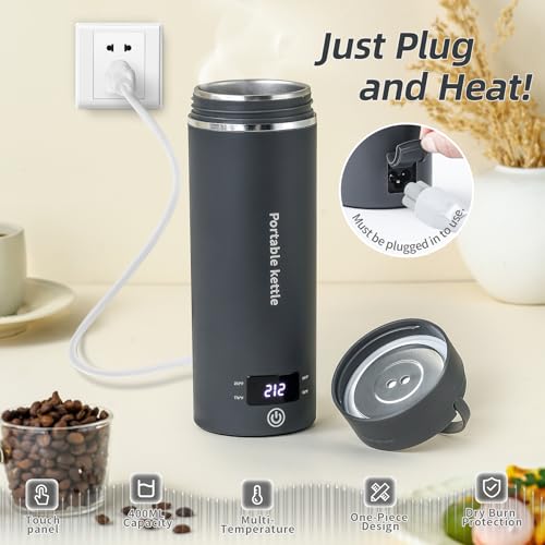 Image of Travel Electric Kettle Portable Mini Kettle,Small Hot Water Boiler with 4 Temperature Settings,304 Stainless Steel,Fast Boiling Water with Auto Shut-Off and Boil Dry Protection (Grey, 400ml)