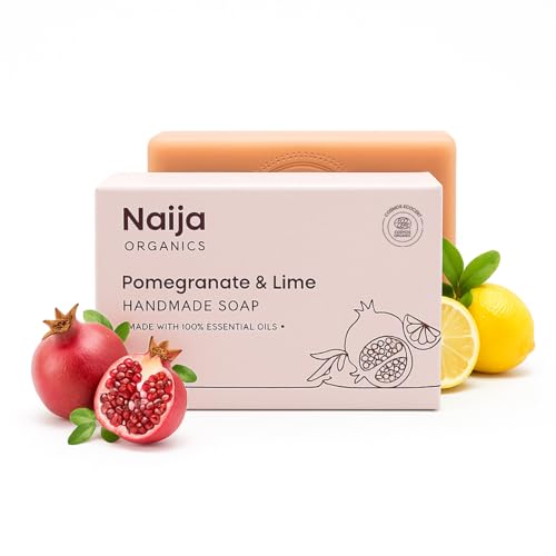 Image of Naija Organics Pomegranate and Lime Natural Bath Soap | Glow Boosting, Anti-Oxidant Rich, Chemical-Free Body Soap Bar | Handmade Soap | ECOCERT Certified | for Men & Women, All Skin Types - 100g