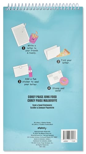 Image of iscream + Corey Paige Designs Fold and Send Girls Stationery - Candy Yum | 40 Pack, Fun Print, Spiral Bound, Large 10.5 inch x 5.75 inch Cards, Coordinating Sticker Sheets, Fold and Send, Summer Camp Ready