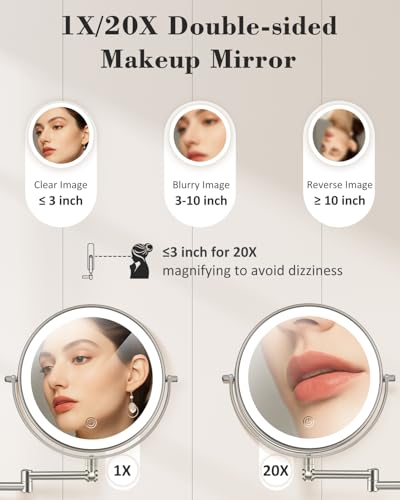 Image of 20X 9 inch Wall Mounted Magnifying Makeup Mirror with Light Height Adjustable