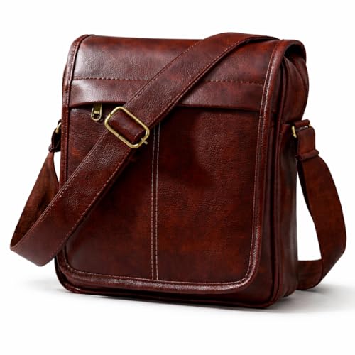 Image of Men's Leather Sling Bag Crossbody Messenger Shoulder Bag | Stylish Office Travel Side Bag with Multiple Compartments, Adjustable Strap & Secure Pockets for Daily Use