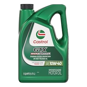 Castrol GTX High Mileage 10W-40 Synthetic Blend Motor Oil, 5 Quarts