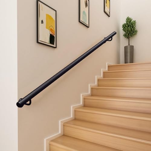 Rampe d'escalier intérieure extérieure en métal noir avec barre d'appui de sécurité 4 marches